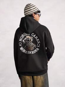 Open Phase 男士街头风格线条骷髅图案休闲连帽卫衣，秋冬 - 黑色 - 查看 2