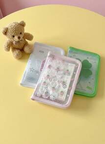 Joivida 1PC Cute Strawberry Angel Wings Design Clear Zipper Pouch Waterproof Durable Fabric Storage Bag For Postcards Diary Small Items Home Office Organization Budget Planner