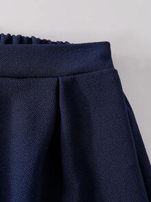 SHEIN 两件套女童青少年套装 时尚优雅通勤装 黑蓝条纹长袖衬衫上衣 + 藏蓝色宽松阔腿裤 女童套装 - 藍色 - 查看 7