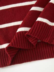 Tween Boys' Fashion Zip-Up V-Neck Pullover Sweater With Contrast Black/White Color-Block Design, Relaxed Fit And Flip Collar, Suitable For Daily Wear, Holiday Gatherings, And Autumn/Winter Seasons