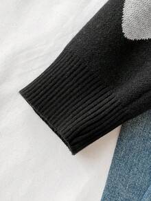 SHEIN Genkimix Kids Girls' Fashionable Minimalist Heart Pattern Jacquard Knit Sweater, Long Sleeve, Autumn/Winter Tween Girl Clothes Sweater Cute Sweater Girls Heart Sweater Teen Girl Clothes Long Sleeve Teen Girl Jumper Girls Clothes Sweater - Black - View 6