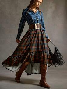 SoleilVie Đầm dài nữ kiểu retro họa tiết kẻ caro đồng quê, phong cách bohemian, phối nhiều mảnh vải. - Nhiều màu - Xem 6