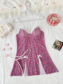 SHEIN Bộ 2 váy ngủ ren gợi cảm cho nữ - Xám - Xem 6