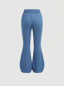 Celana Jeans Biru Tua Model Flare untuk Remaja Perempuan, Celana Ketat Denim Rajut Motif Kelinci untuk Kembali ke Sekolah, Pakaian Kasual Musim Panas Gaya Y2K Vintage Street untuk Sehari-hari - Biru - View 3