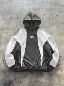 AXEPEAK Áo hoodie rộng rãi in họa tiết tương phản màu sắc thường ngày cỡ lớn dành cho nam, mùa thu - Nhiều màu - Xem 1