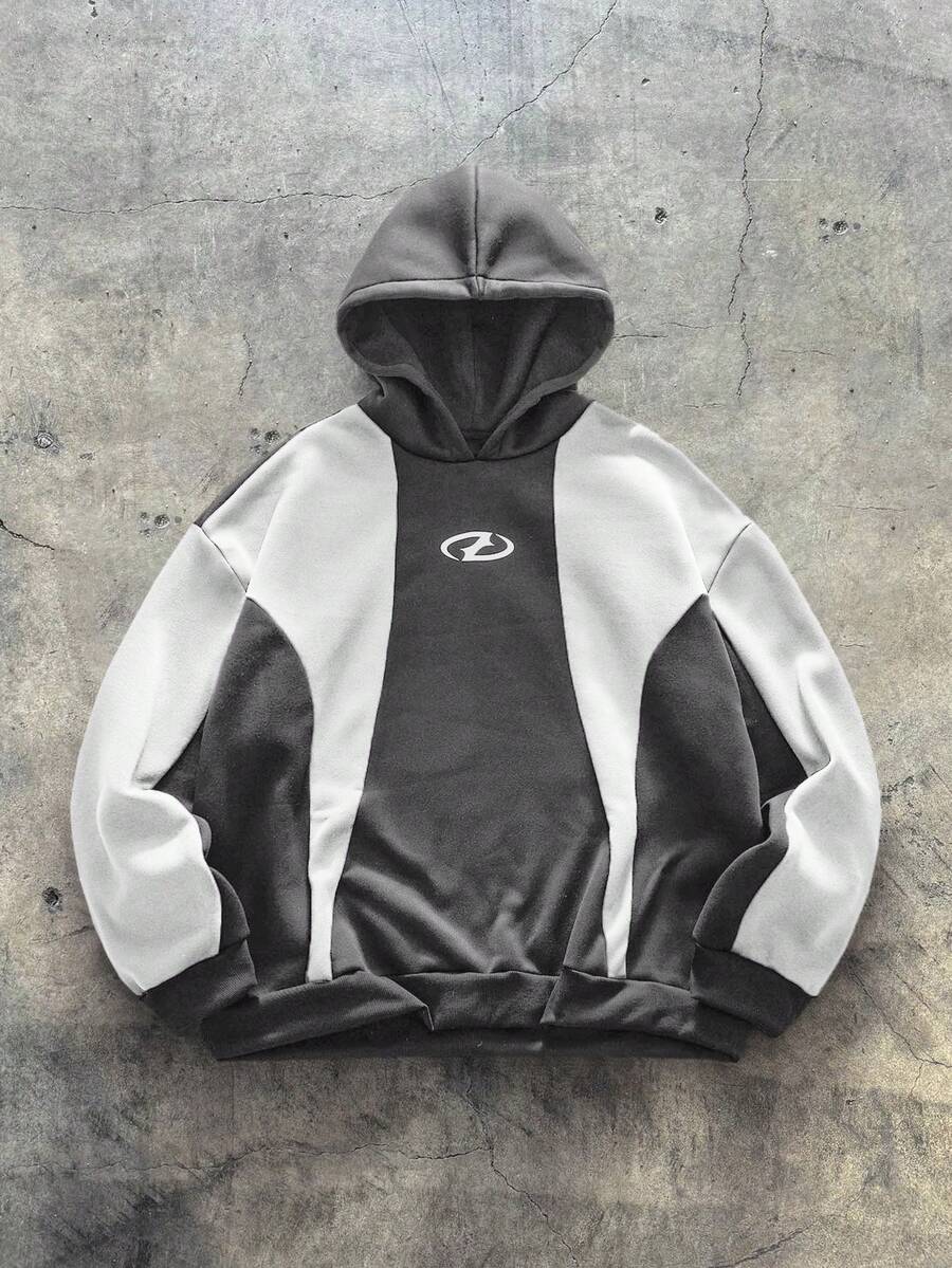 AXEPEAK Áo hoodie rộng rãi in họa tiết tương phản màu sắc thường ngày cỡ lớn dành cho nam, mùa thu - Nhiều màu - Xem 1