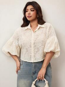 Enliva Áo kiểu cut-out dành cho nữ Plus Size, Bộ sưu tập mùa thu mới về trường - Màu be - Xem 5