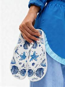 Women's Fashion Black Flip Flop Sandals For Christmas - Blue and White - View 1