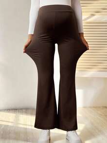 SHEIN Quần legging ống loe cạp cao ôm vừa vặn thoải mái đa năng cho bà bầu - màu nâu - Xem 3