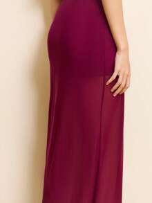 lacRébo Chân váy Maxi Burgundy trong suốt - Phần thân trên ôm sát với viền trong suốt bồng bềnh - Màu tím - Xem 6