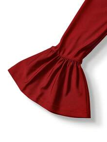 GlowEve CURVE 大码女式新款优雅串珠露肩修身连衣裙，红色荷叶边领，春秋季中国新年款式 - 紅色 - 查看 6