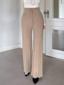 DAZY Women's Elegant Solid Color High Waist Tie Waist Sweater Pants, Autumn/Winter