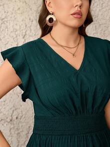 SHEIN LUNE Váy dài vải họa tiết cỡ lớn cho nữ, váy mùa hè, trang phục tốt nghiệp ngày 4 tháng 7 màu trắng - Màu xanh lá cây đậm - Xem 5