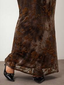 Hourglow Falda lápiz con estampado floral y teñido anudado para mujer de talla grande, para figura de reloj de arena/2026/Año Nuevo - Marrón - Ver 9