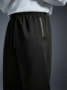 Driftmere 1 Pair Of Men's Casual Sports Pants, Slim-Fit And(Can Be Translated As "Cuffed" Or "Tapered At The Ankle" Depending On The Style; Here It's Kept As For Accuracy But "Cuffed" Is A Common Equivalent) Style, Suitable For Wearing At Home And Outdoor Activities, Can Be Used As A Couple's Gift. Made Of 100% Polyester Fiber, With A Drawstring Waistband For Easy Adjustment, And Available In Multiple Colors. Spring To Summer - Black - View 7