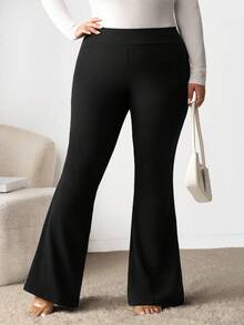 Enliva 大码百搭纯色喇叭裤 - 黑色 - 查看 5