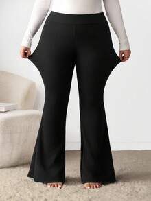 Enliva 大码百搭纯色喇叭裤 - 黑色 - 查看 7