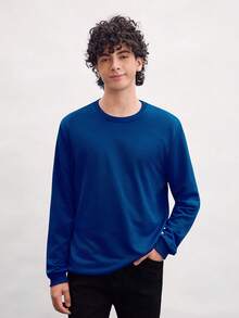 Open Phase Men's Casual Crew Neck Sweatshirt, Basic Versatile Pullover Top, Essential For Street Style Layering, Autumn/Winter Spring To Summer - Royal Blue - View 5
