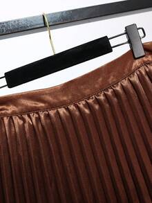 Franclia Women's Elegant Casual Contrast Color Pleated Satin Skirt Suit Blazer Skirt Set Pleated Skirt Set Blazer Set Women 2 Pieces Sets Woman Skirt - Brown - View 4