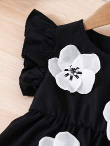 SHEIN Young Girl Woven Colorblock 3D Floral Round Neck Cap Sleeve Black Summer Dress,Kids A-Line 7th Birthday Party Dress For 8 Year Old Elegant Abaya - Red - View 8