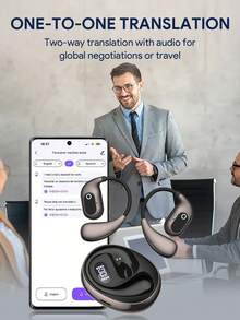 JMMO 【AI翻译】AI实时翻译无线耳机，开放式设计，支持150种语言翻译，实现无障碍沟通，Type-C充电接口兼容所有智能手机，适用于会议、运动、商务、游戏、学习、旅行等多种场景。 - 黑色 - 查看 2