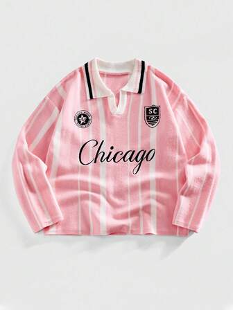 Maglione vintage da uomo con colletto polo e ricamo a maglia