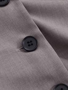 DAZY 女士纯色西装套装 - 翻领纽扣无袖上衣和腰带口袋直筒舒适长裤，商务正装 - 灰色 - 查看 8