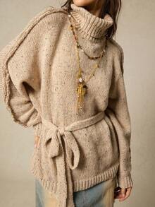 SoleilVie Women's Turtleneck Long Sleeve Knit Sweater, Autumn/Winter - Apricot - View 7