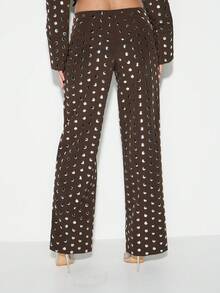 KIZN 铆钉低腰直筒裤，饰以金属圆环，适合晚宴派对穿着，秋冬时尚 - 咖啡棕 - 查看 2