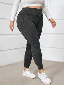 SHEIN CURVE+ 加大码深灰色紧身女式打底裤/2026/新年 - 灰色 - 查看 5