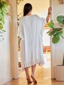 Lullawish Robe maxi ample, élégante et décontractée de style bohème. Robe de nuit à volants plissés pour femmes, convient pour le loungewear ou la tenue de sortie - Blanc - Voir 2