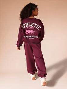 SUMWON Oversized Athletic Club Sweatshirt And Sweatpants Co-Ord Set Crew Neck Long Sleeve Casual Wear Matching Tracksuit Set Vacation - Burgundy - View 1