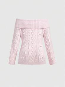 ROMWE Kawaii süßer pastellrosa Schleife Strickpullover, Große Größen Pullover Sweater für Herbst/Winter