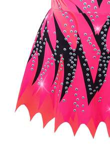 少女无袖印花舒适亲肤贴身防走光运动紧身衣，适合校园舞蹈比赛及四季穿着 - 玫紅色 - 查看 4