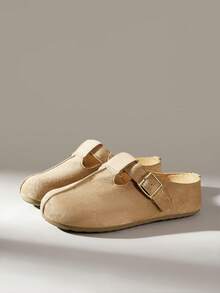 Solecia Sepatu Flat Wanita Kasual Serbaguna untuk Perjalanan dengan Gesper - Khaki - View 2