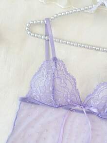 SHEIN 2pcs Women Sexy Lace Patchwork Nightgown Set - Mauve Purple - View 7