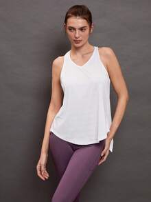 Activina Top sin mangas de unicolor casual con espalda de tirantes, versátil para el verano - Blanco - Ver 4