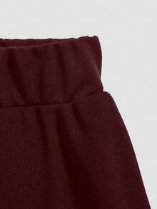 Girls' Casual All-Match Versatile Commuting Ladylike Urban Knit A-Line Ruffle Hem Mini Skirt - Burgundy - View 3
