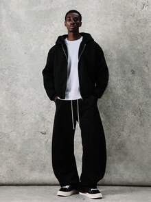 Áo hoodie nam SUMWON dáng ngắn màu đen, khóa kéo toàn thân, viền phản quang, dáng rộng, phong cách đường phố mùa đông, thời trang đô thị, áo khoác ngoài mùa thu, đơn giản. - màu đen - Xem 7