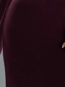 Aloruh Women's Elegant Chic Minimalist Solid Color Asymmetrical Neck Fitted Dress, Suitable For Party And Banquet One Shoulder Formal Dress - Maroon - View 9