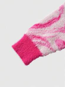 Street Life Men's Oversized Marble Jacquard Crew Neck Long Sleeve Casual Loose Cashmere Sweater - Hot Pink - View 5