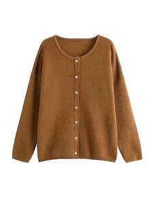 INAWLY Cardigã feminino casual para o dia a dia, em cor sólida e simples, ideal para outono/inverno. - Caqui - Ver 3