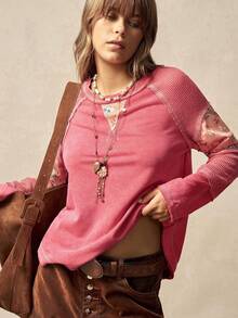 Bohemela Casual Knit Patchwork Round Neck Loose Fit Women Sweatshirt - Multicolor - View 7