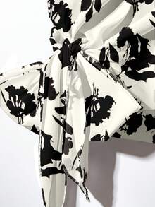 EMERY ROSE Conjunto de 2 piezas de blusa con lazo y pantalón de pierna recta para mujer, conjunto de blusa y pantalón con estampado floral, conjunto modesto de dos piezas, conjunto casual de dos piezas - Multicolor - Ver 3