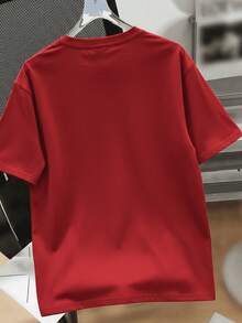 Camiseta de manga corta con cuello redondo, adornada con estampado, para ropa de Año Nuevo, camisetas gráficas para mujeres - Rojo - Ver 2