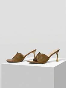 MOTF PREMIUM WOMEN BRAID SQUARE TOE HEELED SANDALS FOR CHRISTMAS - Brown - View 4