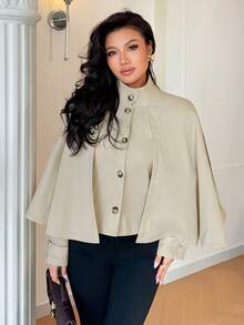 Rafferiza Damen einfarbiger Einreiher-Kragen Cape Trenchcoat - Aprikosenfarben - Übersicht 1