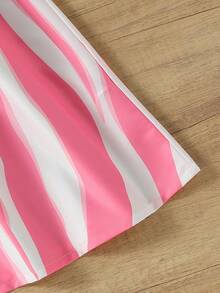 SHEIN Tween Girls Fashionable Geometric Printed Round Neck Ribbed Dress,Holiday,Summer,Travel - Pink - View 4