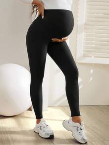 SHEIN Maternity Yoga Leggings, High Stretch Tight Fit Sports Pants - Black - View 4