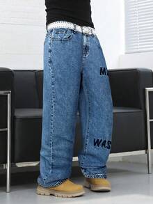 Manfinity EMRG Quần Jeans Denim Ống Rộng Túi Thêu Chữ Cho Nam - Rửa nhẹ - Xem 3